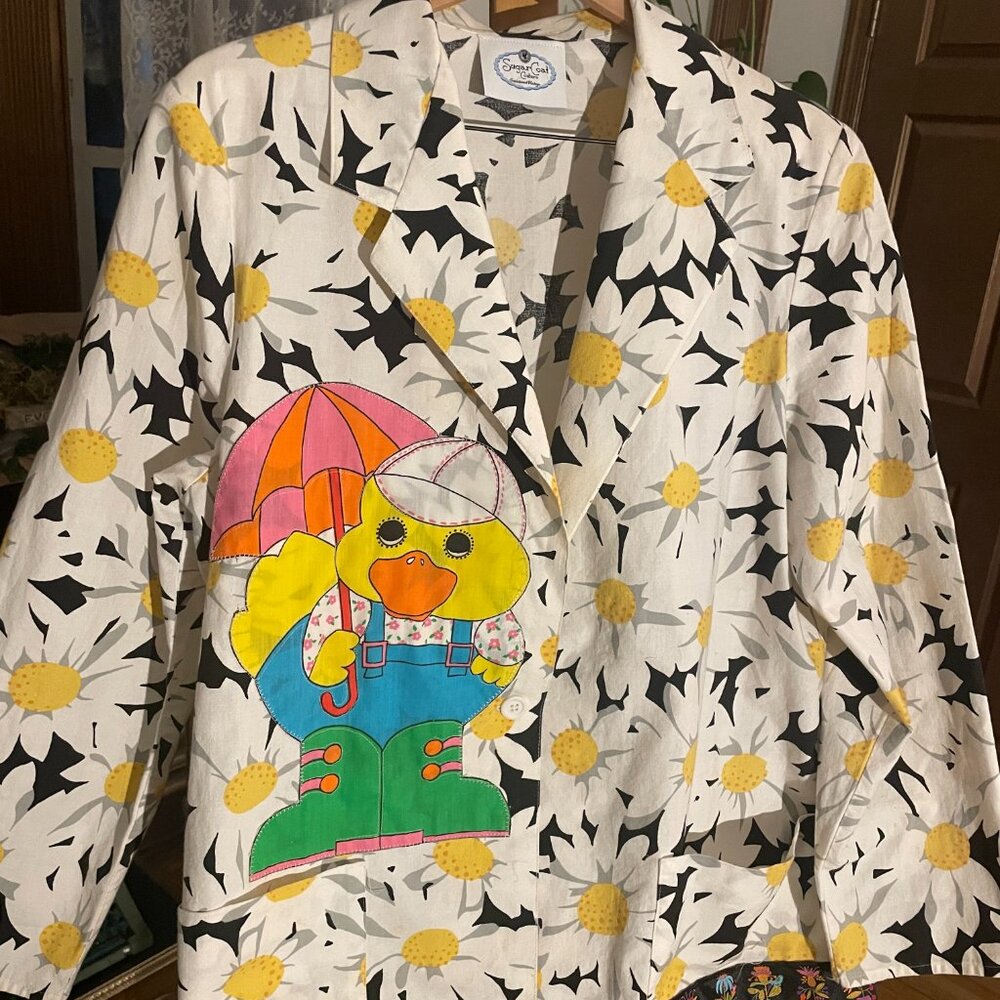 Whimsical Rainy Days are for Ducky Unlined Cotton Blazer, Size M